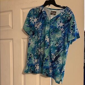 Fashion Scrub Top - Blue and White Floral Design